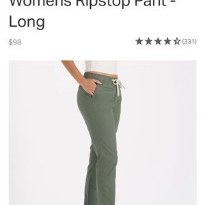 Army green VUORI RIPSTOP PANTS Size X-Small.  style number VW401L. New condition